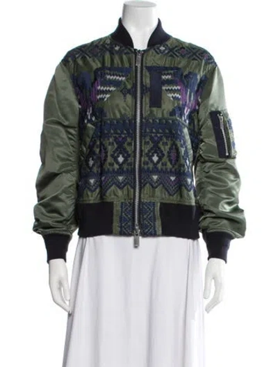 Pre-owned Sacai Patterned Bomber Jacket In Green