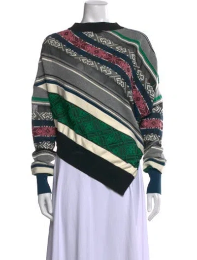 Pre-owned Sacai Patterned Crew Neck Sweater In Green