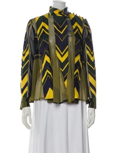 Pre-owned Sacai Patterned Long Sleeve Blouse In Blue