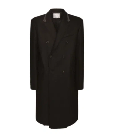 Sacai Peak Lapel Double-breasted Coat In Black