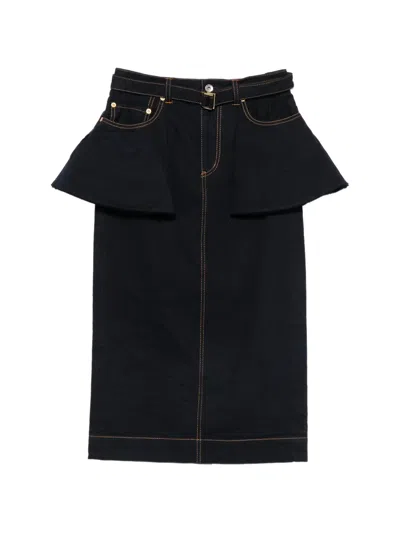 Sacai Peplum Belted Skirt In Black