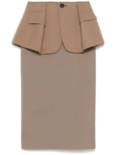 Sacai Peplum-waist Skirt In Brown