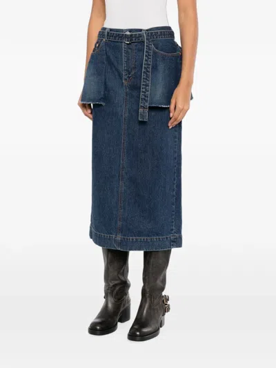 Sacai Peplum-detail Denim Skirt In Blue