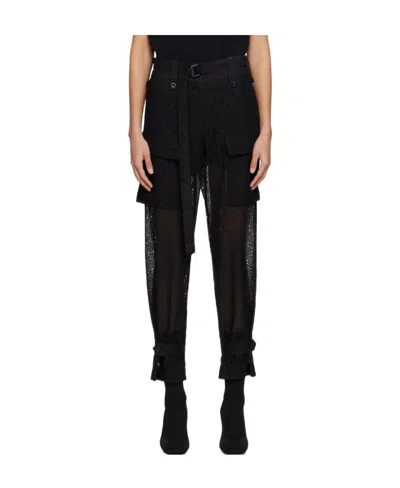 Sacai Perforated Cropped Cargo Trousers In Black