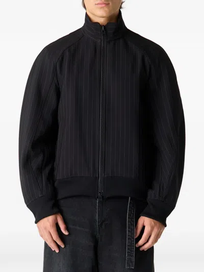 Sacai Pinstripe Bomber Jacket In Blue