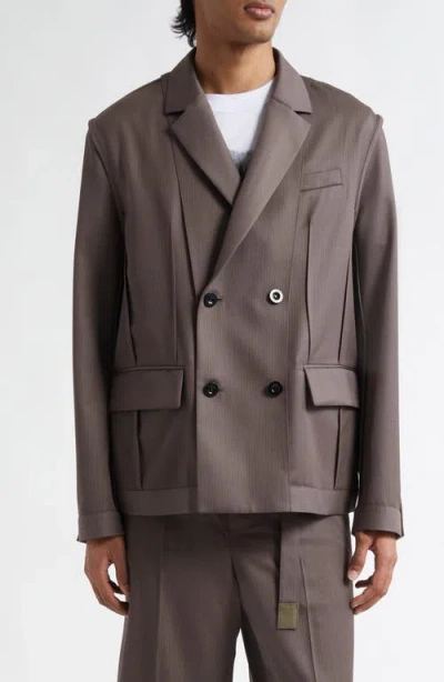 Sacai Pinstripe Double Breasted Wool Doeskin Blazer In Taupe