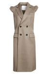 Sacai Pinstripe Double Breasted Wool Vest In Taupe X Black