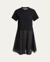 Sacai Pinstripe Knit Front Midi T-shirt Dress In Black Stripe