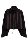 Sacai Pinstripe Melton Wool Crop Military Jacket In Dark Khaki/ Navy