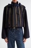 Sacai Two-tone Multi Layered Wool Cropped Trench Coat In Dark Khaki/navy