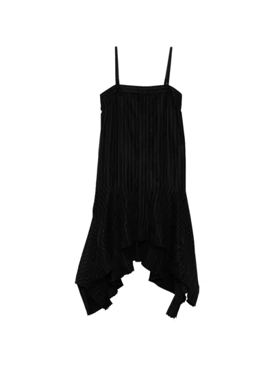 Sacai Pinstripe Midi Dress In Black