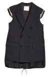 SACAI PINSTRIPE MIXED MEDIA DOUBLE BREASTED VEST