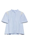 Shop Sacai Pinstripe Pintuck Poplin Short Sleeve Button-up Shirt In Light Blue Stripe