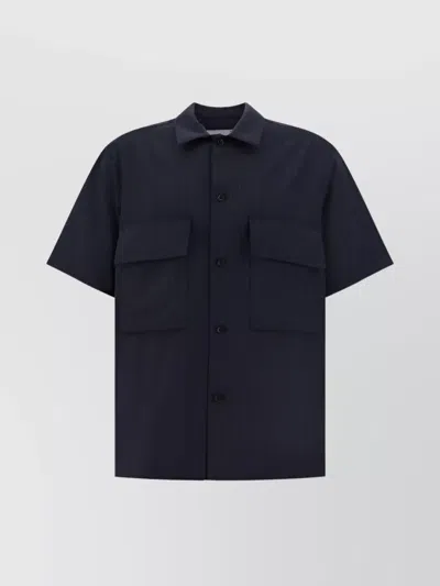 Sacai Pinstripe Shirt With Point Collar And Pockets In Blue
