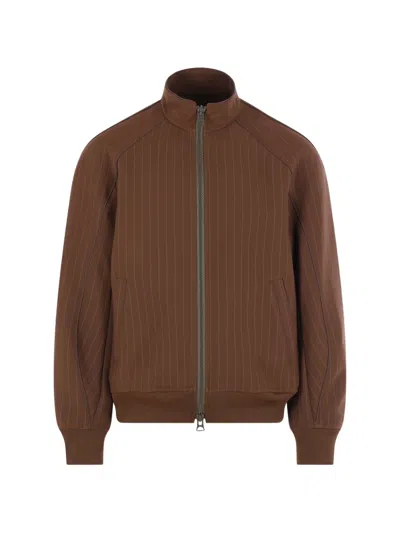 Sacai Pinstripe Zip Bomber Jacket In Brown
