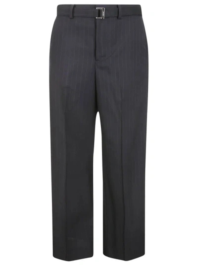 Sacai Pinstriped Belted Pants In Navy