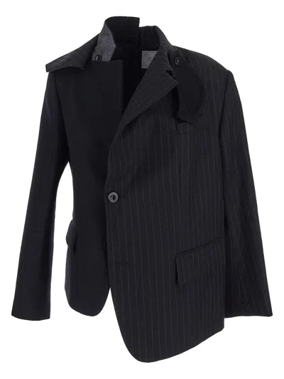 Sacai Chalk Stripe X Wool Melton Jacket In Black