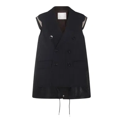 Sacai Pinstriped Layered Vest In Black