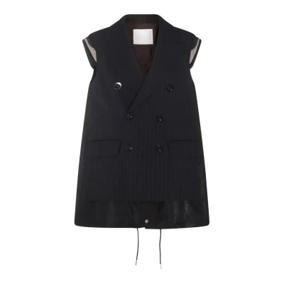 Sacai Pinstriped Layered Vest In Navy