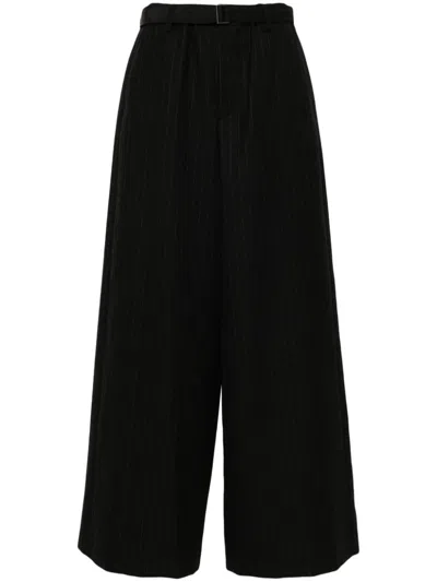 Sacai Pinstriped Palazzo Pants In Black