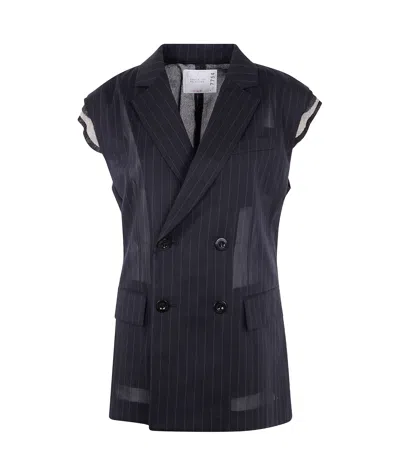Sacai Pinstriped Waistcoat In Black