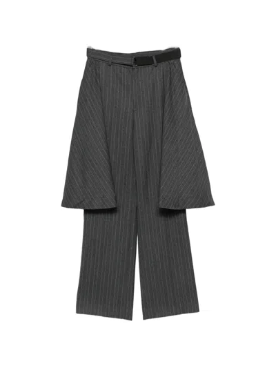 Sacai Pinstripe-pattern Peplum-detail Trousers In Gray