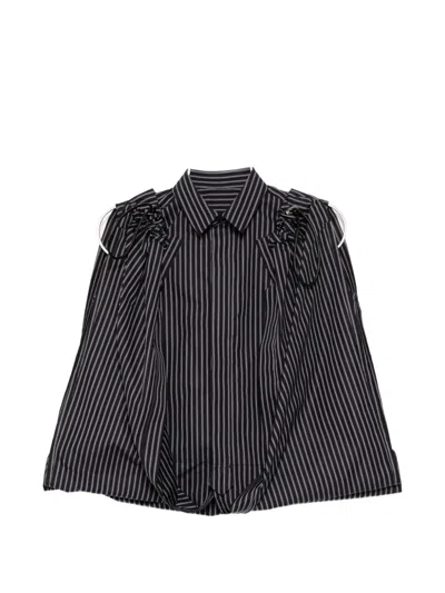 Sacai Pinstripe-pattern Ruffled Blouse In Multi