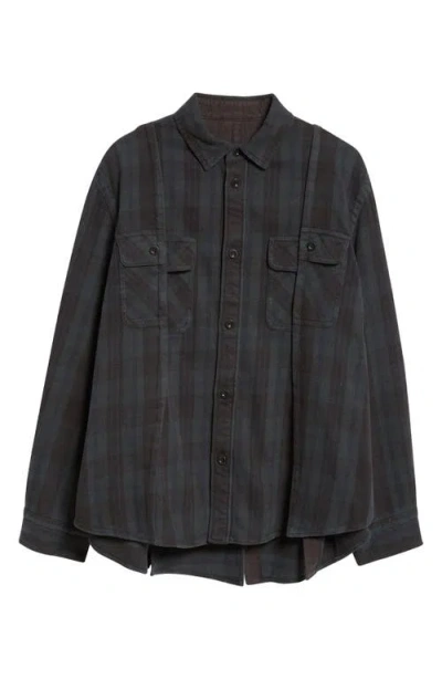Sacai Plaid Button-up Shirt In Black