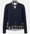 Sacai Paneled Cotton-blend And Checked Poplin Cardigan In Green