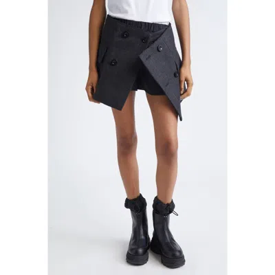 Sacai Plaid Double Face Melton Wool Double Breasted Miniskirt In Blue