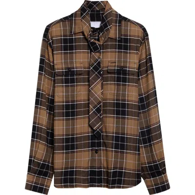 Sacai Plaid Flannel Necktie Button-up Shirt In Brown