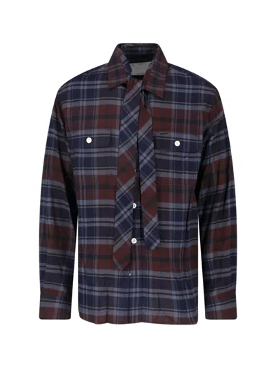 Sacai Plaid Long Sleeve Shirt With Tie Detail In Multi