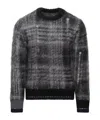 Sacai Gray Plaid Mohair Knit Sweater In Black
