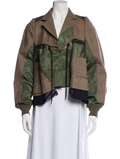 Pre-owned Sacai Plaid Print Blazer In Green
