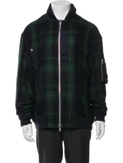 Pre-owned Sacai Plaid Print Bomber Jacket In Green