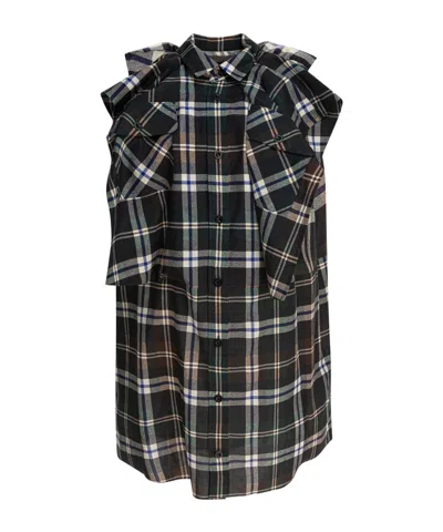 SACAI SACAI CLASSIC COLLAR CHECKED MINI DRESS