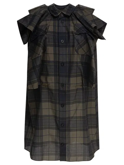 Sacai Plaid Print Dress Dresses Grey In Brown