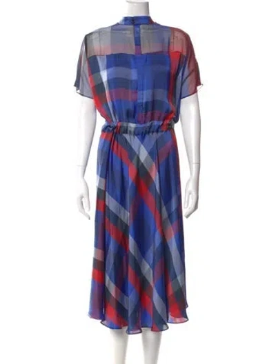 Pre-owned Sacai Plaid Print Long Dress In Blue