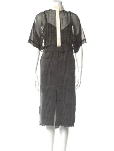 Pre-owned Sacai Plaid Print Long Dress In Gray