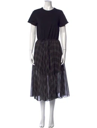 Pre-owned Sacai Plaid Print Midi Length Dress In Black