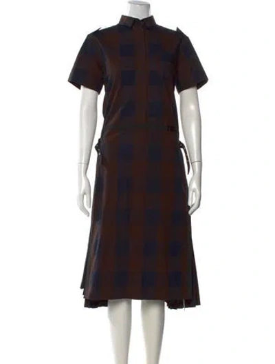 Pre-owned Sacai Plaid Print Midi Length Dress In Brown