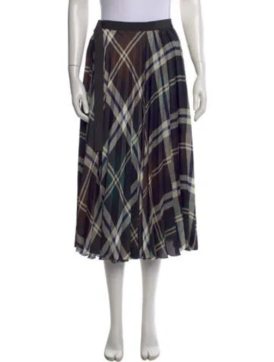 Pre-owned Sacai Plaid Print Midi Length Skirt In Blue