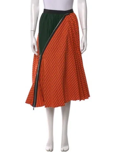 Pre-owned Sacai Plaid Print Midi Length Skirt In Green/orange