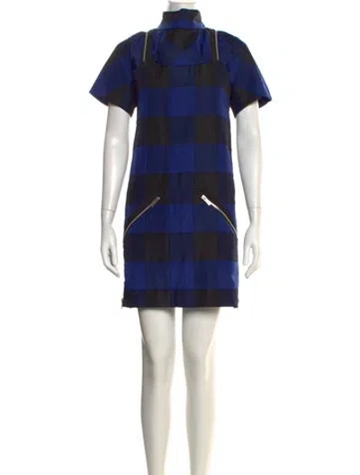 Pre-owned Sacai Plaid Print Mini Dress In Blue