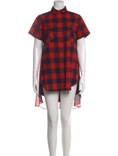 Pre-owned Sacai Plaid Print Mini Dress In Red