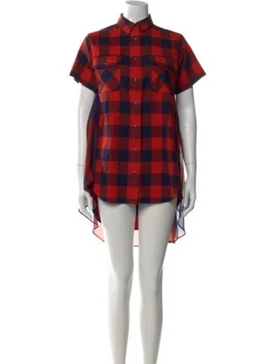 Pre-owned Sacai Plaid Print Mini Dress In Red