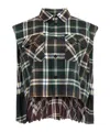 Sacai Womens Plaid-print Pleated Sleeveless Woven Shirt Green Brown In Green/brown