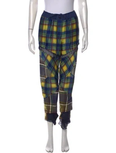 Pre-owned Sacai Plaid Print Straight Leg Pants In Green