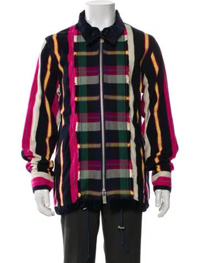 Pre-owned Sacai Plaid Print Trucker Jacket In Blue