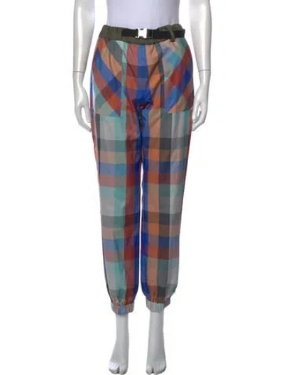 Pre-owned Sacai Plaid Print Wide Leg Pants In Blue